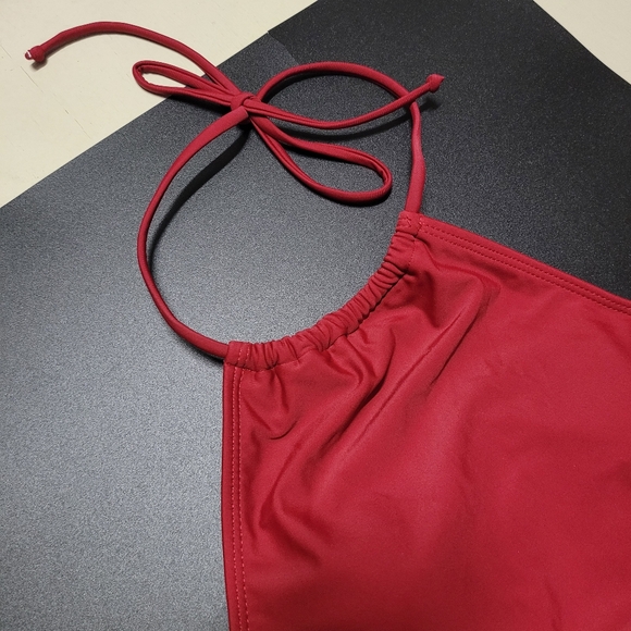 Solid Tummy Control Drawstring Side Tankini Set Red - Picture 4 of 13